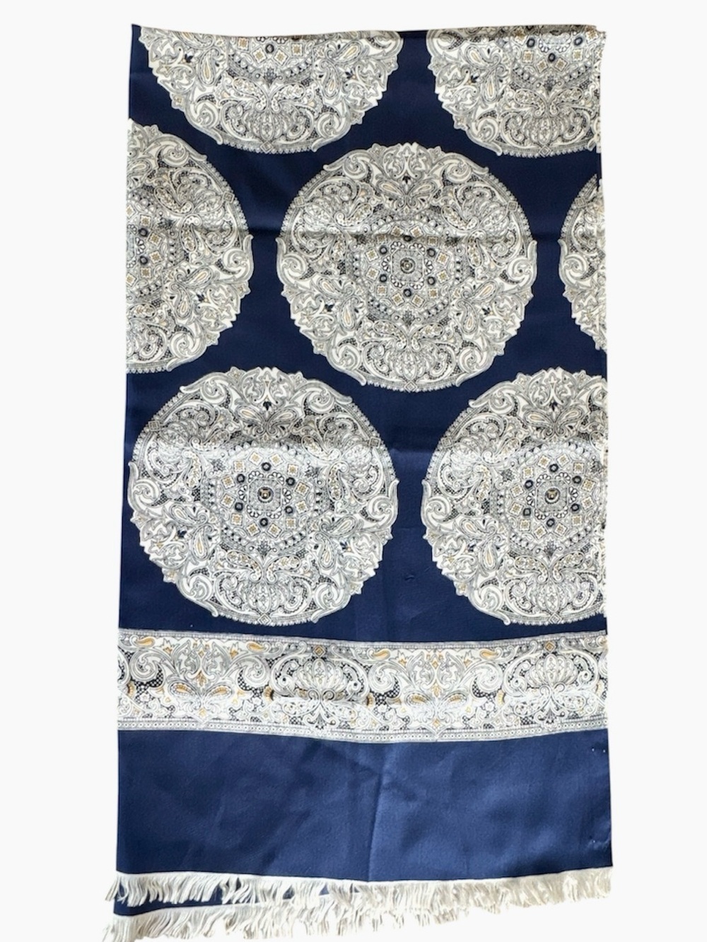 Vintage made in Italy wrap scarf navy blue medallion
